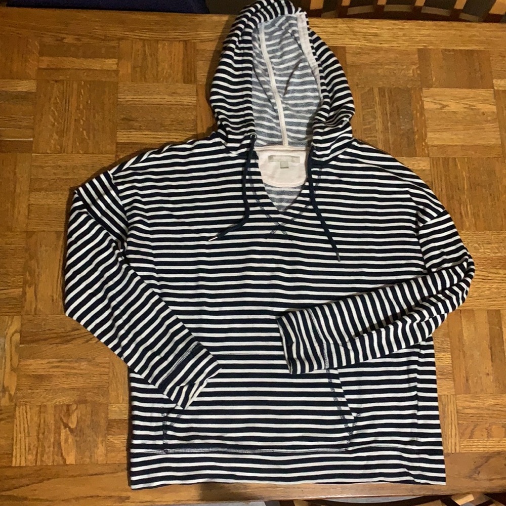Banana Republic Medium hooded sweatshirt. Navy blue and white striped